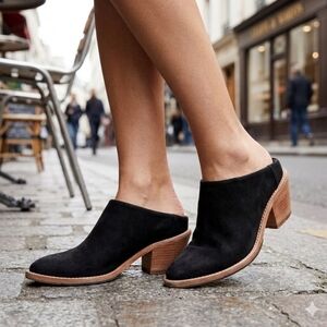 Poppy Barley Black Suede Mule Slip-On Shoes Women’s Size 7 Pointed Toe Low Heel